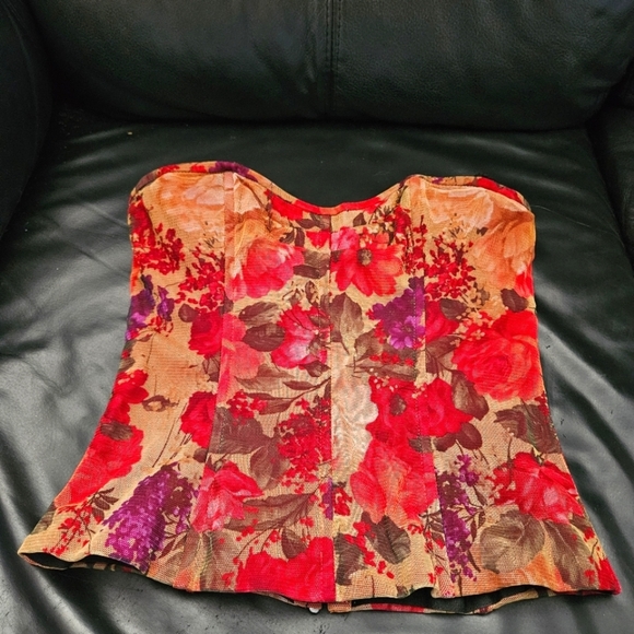 Victoria's Secret Corset Floral Strapless Top Stretchy Padded Full Zip Sz Small - Picture 2 of 12